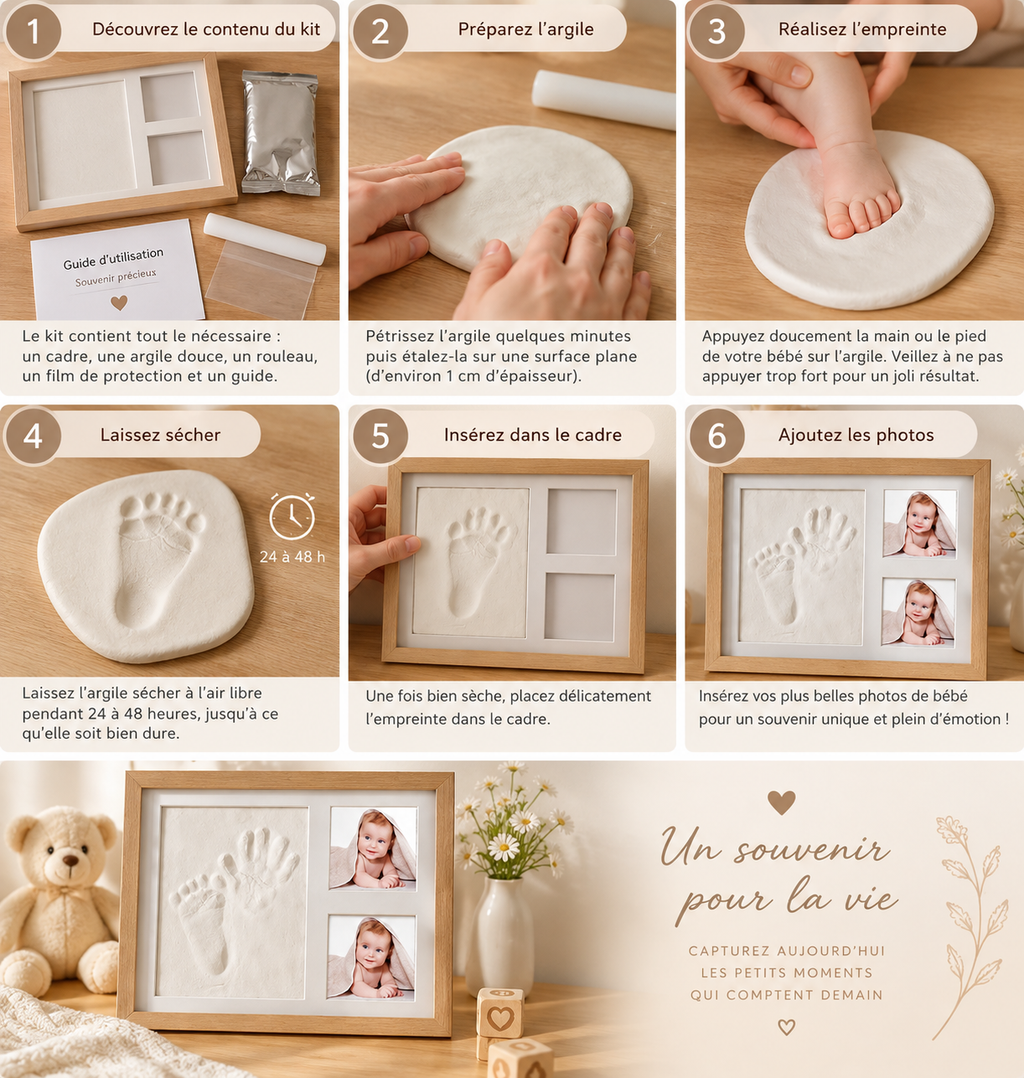 Cadre Souvenir Naissance – Empreintes de Pieds & Photos de Bébé