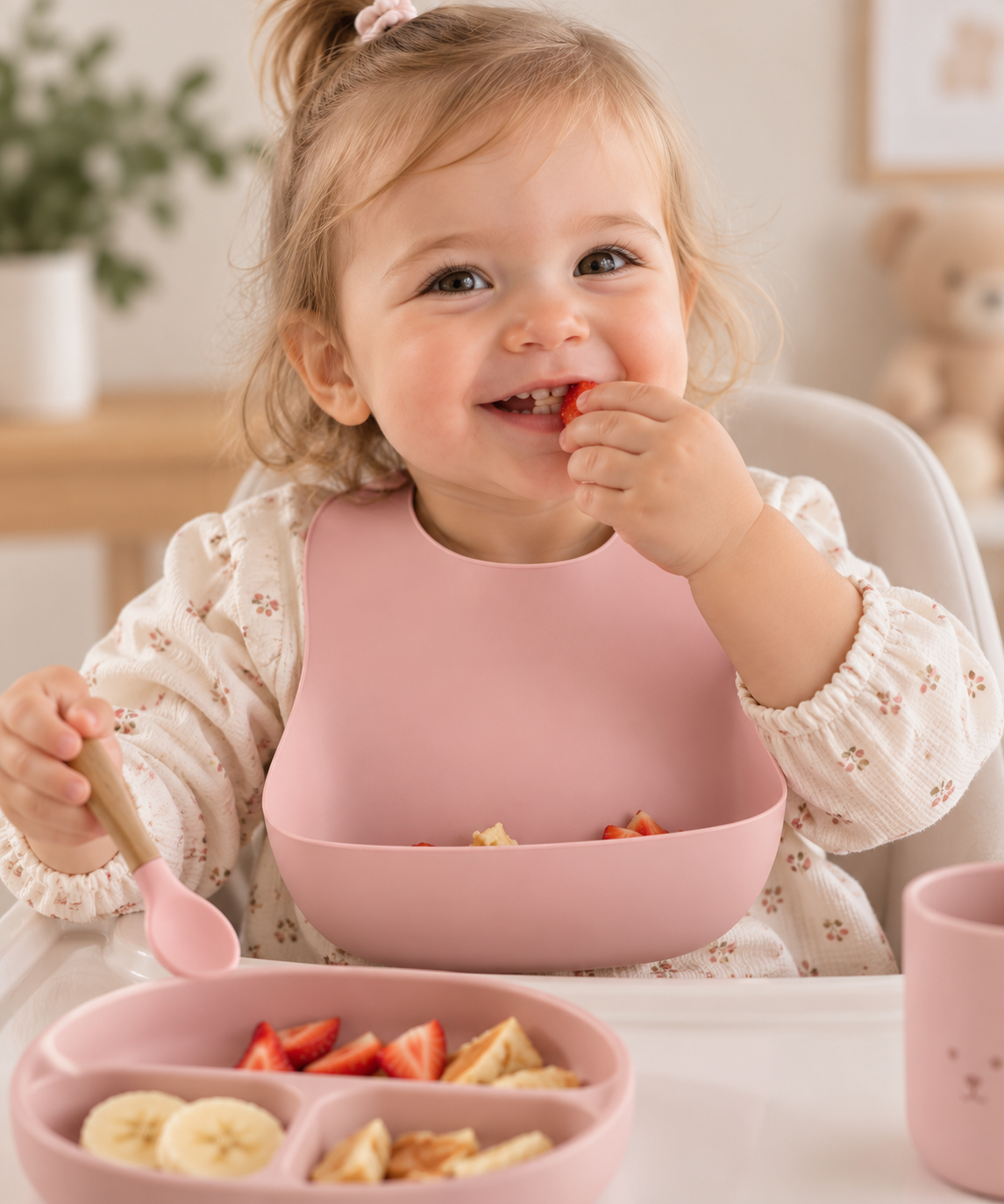 Bavoir bébé en silicone avec récupérateur